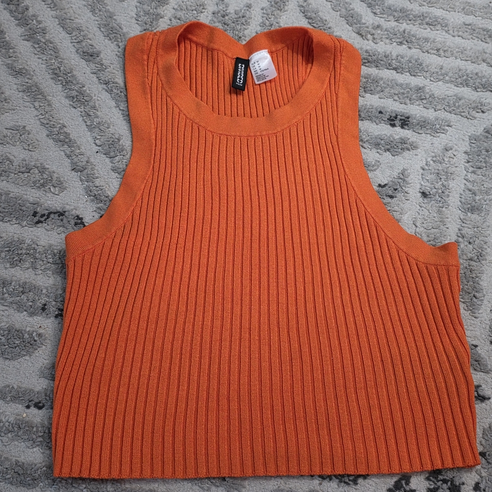 Divided Orange Sleeveless Ribbed Top